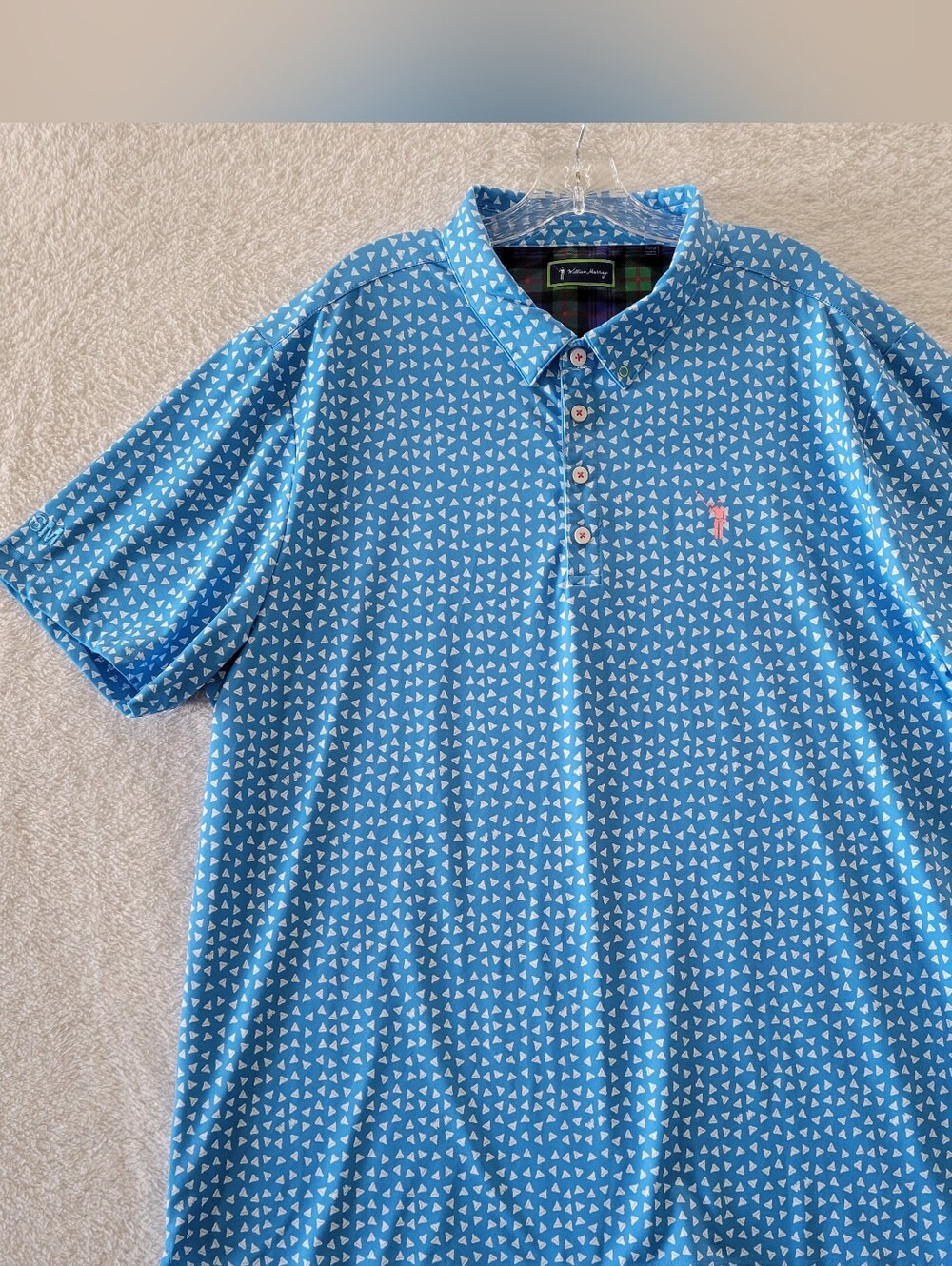 William Murray Golf Polo Shirt Men's XXL Blue Shark Tooth AOP Bill Embroidered
